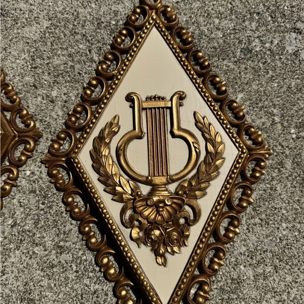 Vtg HOMCO Roman Gold Diamond Shaped Wall Plaques Ornate MCM Set Of 4